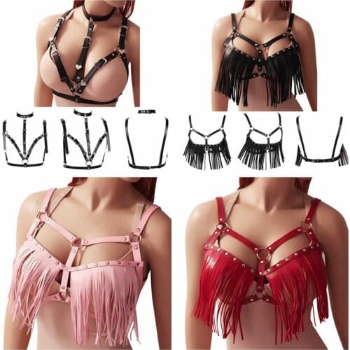 Women Sexy Harajuku Restrain Neck Garters Faux Leather Body Bondage Cage Sculpting Harness Waist Belt Straps Suspenders Punk