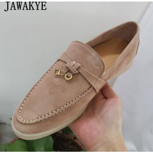 Cozy Spring Walking flat Shoes for Women Multicolor Slip-on Suede Runway Loafers Round Toe Metal Lock Decor Causal Shoes Woman
