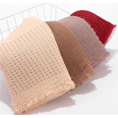Women Long Plain Muslim Hijab Scarves Cotton Scarf Shawl Lightweight Head Wraps With Rhinestone Crystal Nightclub Headscarfs