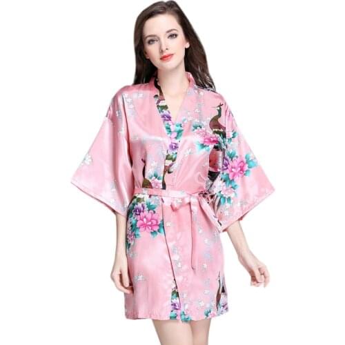 Women Silk Kimono Short Night Robe Satin Bathrobe Sexy Lingerie Sleepwear Wedding Bridesmaid Robes Casual Homewear S-XXL