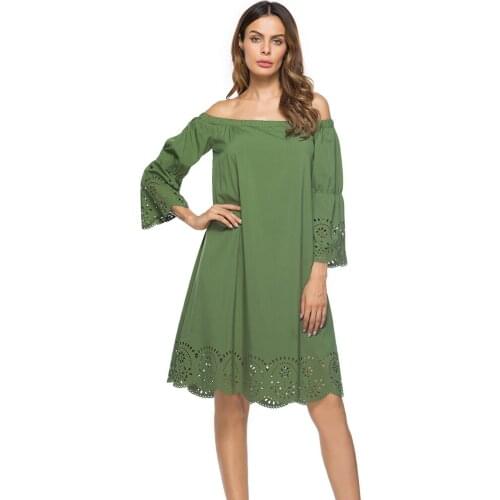 Summer Dress Women 2019 Hollow Out Off Shoulder Loose Plus Size Dresses Female Casual Vintage Party Dress Beach Wear
