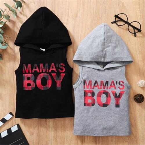 0-36m Baby Boys Sleeveless Hooded Vest Tops Letter Print Black Gray Sleeveless Hoodies Sweatshirts For Infant Boy Causal Outwear