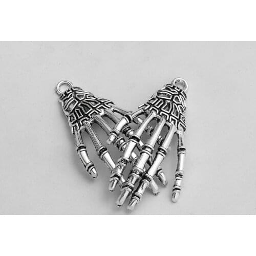 10PCS/lot Vintage silver Color Plated Pendants Alloy Skeleton Hand Charms Jewelry Skull Palmistry Charms Findings 21*43mm