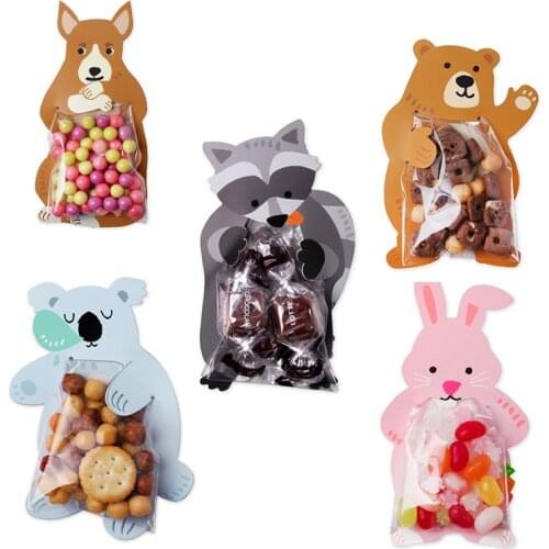 10 Pcs Small Plastic Candy Bags Paper Kids Birthday Party Favors Animal Shape Gift Packaging Bag Paper Card Cookies Chocolates