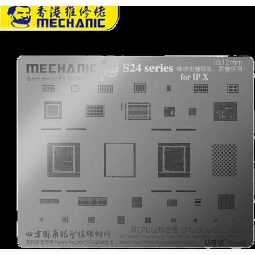 10pc MECHANIC S24 Series BGA Reballing Stencil for iPhone 5/5S/6/6P/6S/6SP/7/7P/8/8P/X CPU Universal Plant Tin Steel Mesh 0.12mm