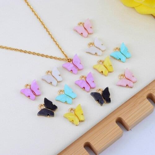 DC 10pcs Acrylic Alloy Butterfly Necklace Pendants 13X13mm Fit Bracelet Findings Pendants Charms For DIY Jewelry Accessories