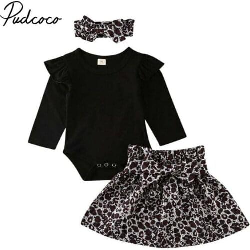 2019 Brand Newborn Kid Baby Girl Leopard Clothes 3Pcs Solid Cotton Jumpsuit Romper+Tutu Skirt Outfits Set Autumn Baby Clothing