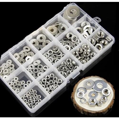 270Pcs/set M3 M4 M5 M6 M8 304 Stainless Steel Hexagon Nuts and Plain Washers Set Screws Hex Socket Furniture Bolts Kit