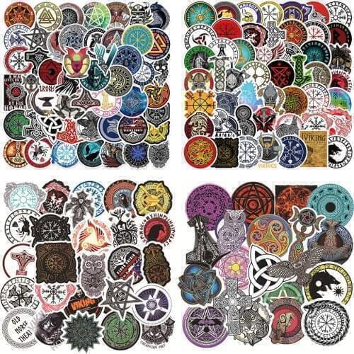 50pcs Viking Totem Stickers For Notebooks Stationery Vintage Circle Sticker Aesthetic Scrapbooking Material Craft Supplies