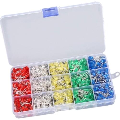 500pcs Assorted 5mm LED Bright White / Yellow / Red / Blue / Green Diodes