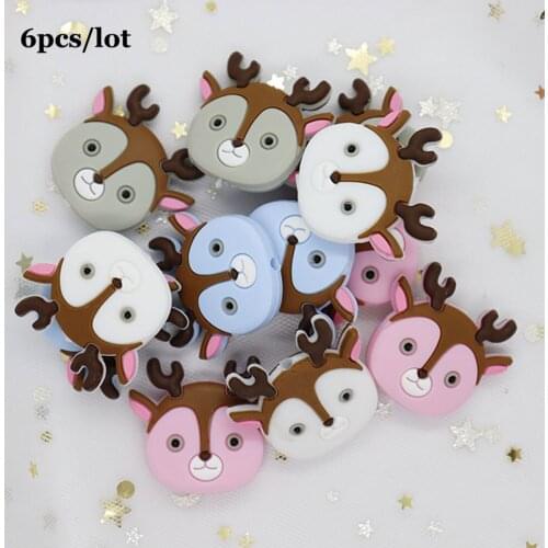 6Pcs Deer Silicone Beads Mini Animal Baby Teething Toys BPA Free Perle Silicone Rodent Tiny Rod Baby Teether Slicone Kralen Bead