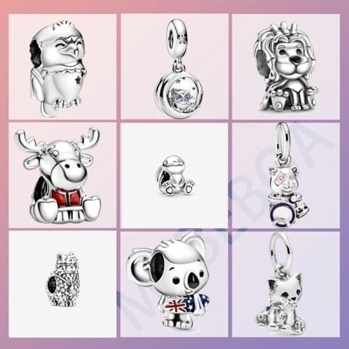 2020 New Cute Animal Charms Dog Owl Fox Turtle Dangle Charms Beads fit Original Pandora Bracelets Women DIY Jewelry 45 types