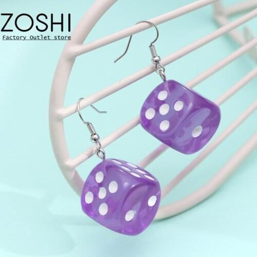 Statement Purple Dice Earrings Cute Drop Earrings Dangle Minimalist Earring for Girls Women Children Birthday Lovely Gift