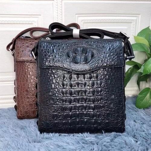 Exotic Genuine Crocodile Leather Mens Small Flap Purse Messenger Bag Authentic Real True Alligator Skin Male CrossShoulder Bag