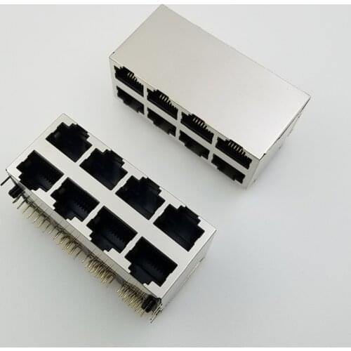 50Pcs Horizontal Rj45 Socket 2*4 Network Socket 8P8C Network Cable Interface Crystal Head Holder With Shield Copper Shell