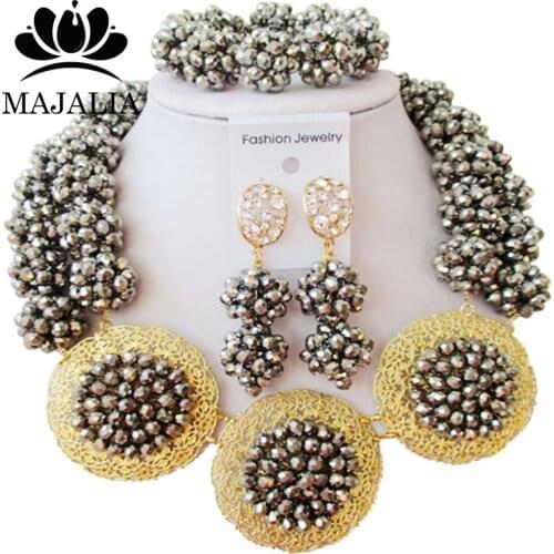 Majalia Fashion Nigerian Wedding African Jewelry Set Silver plated Crystal Bead Necklace Bride Jewelry Sets Free Shipping 2JS078