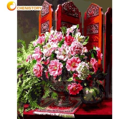 CHENISTORY DIY Paint By Number Chinese Style Screen - Flower Drawing On Canvas Handpainted Painting Art Gift Kits Home Decor 40x