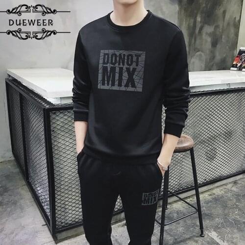 Dueweer Autumn Mens Hoodies Sweatshirts Pants Tracksuits Clothing Man Hoodie Sweatshirt Sportswear Sets Black