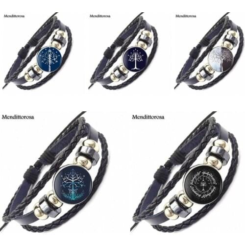 For Schoolgirl Maxi Necklace Lotr White Tree Fashion Glass Cabochon Black Leather Bracelet Bangle