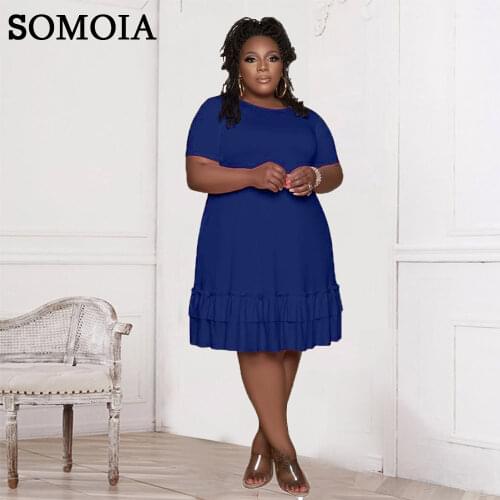 5XL Plus Size Dress Summer Womens Clothing Fashion Pocket Personality Ruffled Sexy Round Neck Pleated Loose Solid Color Dress