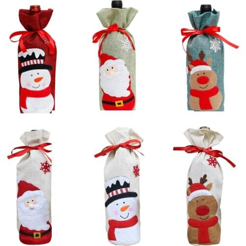 Christmas Wine Bottle Bag Cover Snowman Stocking Christmas Gift Bags Xmas Sack Packing Navidad Presents Chrismas New Year 2020