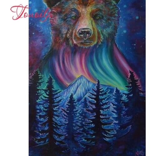 Full Diy Daimond Painting Cross-stitch Aurora Black Bear 5d Diamond Painting Full spuare&Round Rhinestones Paintings Embroidery