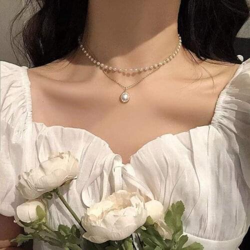 Simple Double Layer Pearl Exquisite Necklace Charm Women Fashion Gold Silver Color Pendant Party Statement Necklaces Jewelry