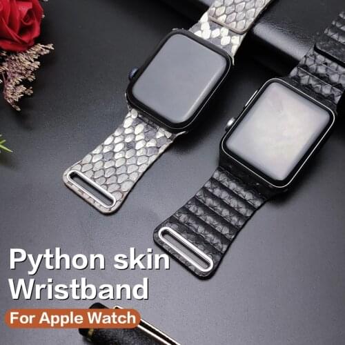 AKGLEADER snake skin watch band for Apple Watch series 6/5/4/3/2 SE luxury genuine python skin matte strap for iWatch watchband