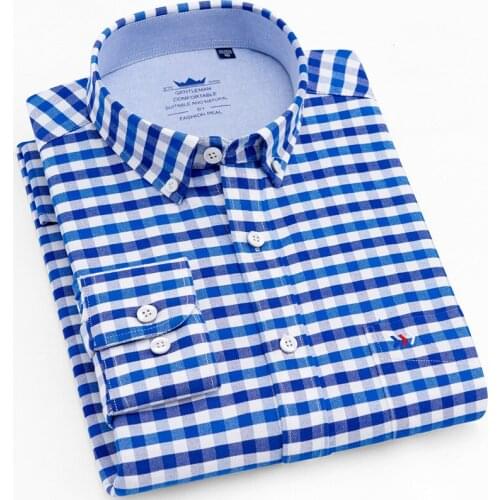 Plaid Shirt for Men Casual Thick density cotton oxford long sleeve checkered mens shirts Business Autumn 2020 Quality Clothes