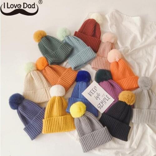 Cute Pompom Children Hat Colorful Hairball Elastic Kids Baby Girl Boy Autumn Winter Beanie Hat Solid Color Knitted Beanies Cap