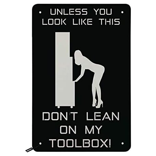 Swono Warning Tin Signs,Unless You Like This Don't Lean on My Toolbox Vintage Metal Tin Sign for Men Women,Wall Decor for Bars