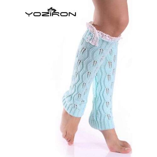 YOZIRON Hollow Lace Leaves Winter Leg Warmers Women Gaiters Below Knee Girls Gaiters Casual Autumn Knitted LegWarmer Boots Socks