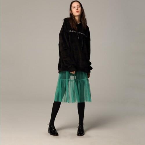 New Trendy Transparent Women Skirts Elastic Waistline Midi Length Tulle A Line Skirt Sheer Transparent One Layer Tulle Skirt