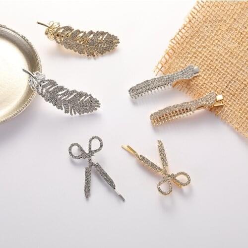 New Fashion Luxury Pearl Rhinestone Geometric Fan-shaped Feathers Word Folder Bangs Hairgrip Women Girl Barrette Hair Accessorie