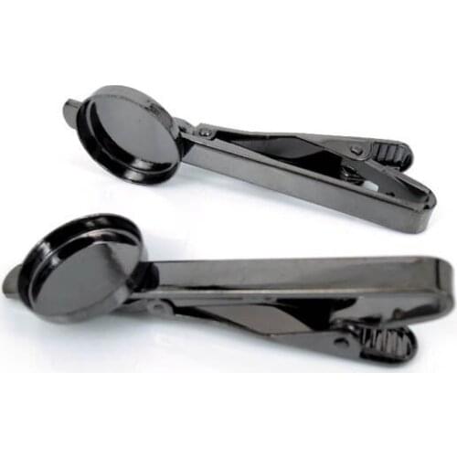 Tie Clip Pin Clasps Mens Tie Bar Round Deep Wall Bezel Cameo Bases Blanks Findings DIY Clothes Accessories Gunmetal Black tone