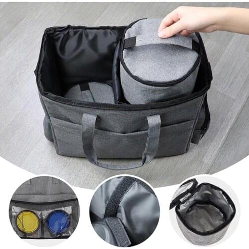 Pet dog carrier bag with food Pet Outdoor Treat Tote Organizer Bags For Cat Week Away Food Holder Travel Backpack Folding Bowl