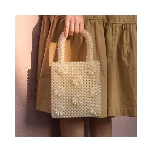 Handmade Women Pearl Bags Beaded Shoulder Bags Charm Acrylic Beads Bag White Pearls Crossbody Bag Evening Clutch Purse Lady 2020