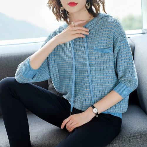 New Autumn Female Wool Hooded Sweater Pullover Lady Striped Hooded Blouses Knit Jumper