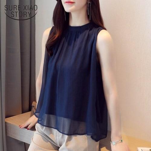 2021 Summer Korean Style Waistcoat Female Summer Outer Wear Plain Sleeveless Chiffon Blouse Base Shirt Loose O-neck Vest 9458 50