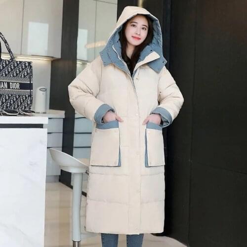 Winter Long Coat Women Korean Fashion Loose Cotton-Padded Clothes Hooded Parkas Thick Warm Casual Oversized Overcoat Female