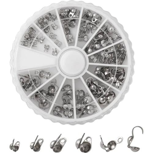 100pcs Stainless Steel Bead Tips Calotte Ends Crimps Ball Chain Connector Clamshell Knot Cover Terminator Jewelry Making Finding