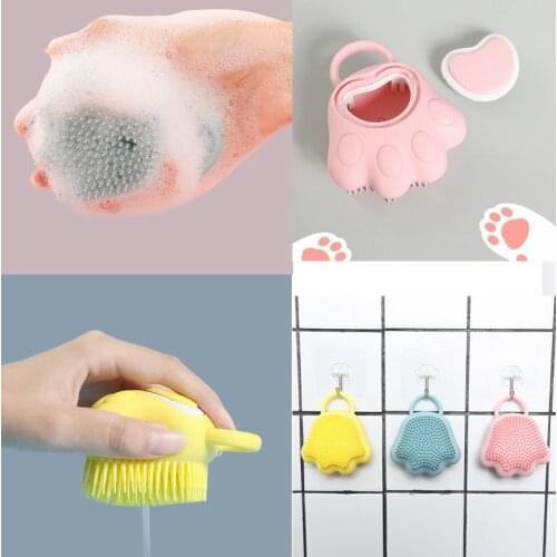 2 in 1 Cat Claw Shaped Soft Silicone Scrubber Dispenser Bath Cleaning Rub Brush Body Skin Shampoo Container Massage Brush