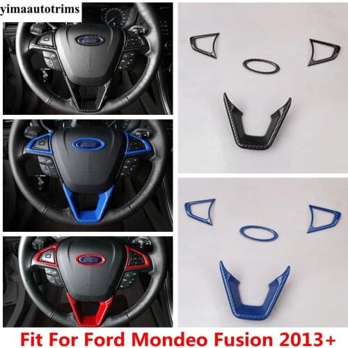 ABS Carbon Fiber / Blue / Red Style Car Steering Wheel Decor Frame Cover Trim Accessories Fit For Ford Mondeo Fusion 2013 - 2020