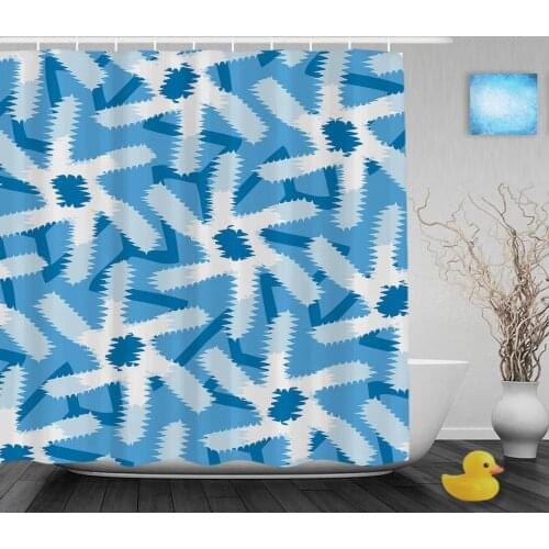 Abstract Wavy Rounded Line Bathroom Shower Curtain Coral Pattern Decor Shower Curtains Waterproof Polyester Fabric With Hooks