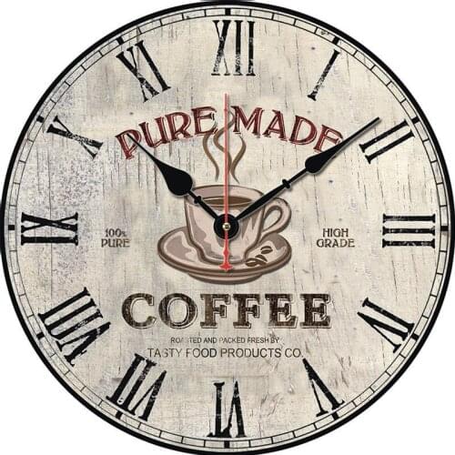 Noiseless Retro Wooden Crafts Decorative Silent Quartz Mechanism Kitchen Wall Clock