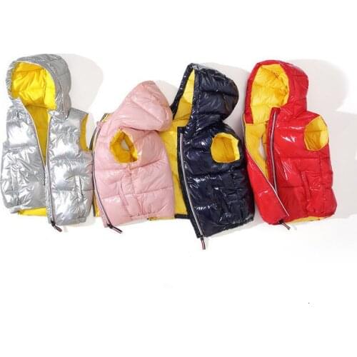 Kids Waistcoat Autumn Winter Thicken Hooded Splice Sleeveless Down Jacket For Girls Boys Vests 2 3 4 5 6 7 Years High Quality