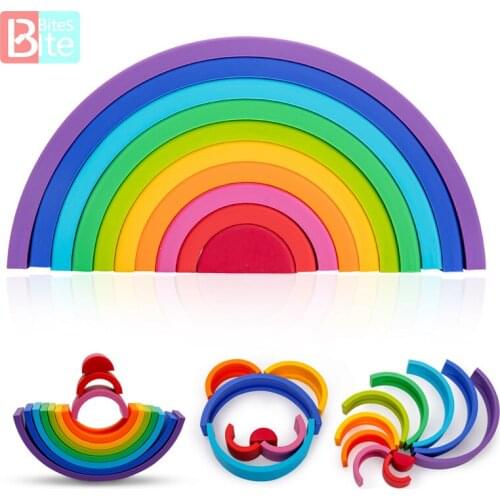Baby Rainbow Stacker BPA Free Silicone Toys For Kids Creative Rainbow Building Blocks Montessori Educational Toy Children Gifts