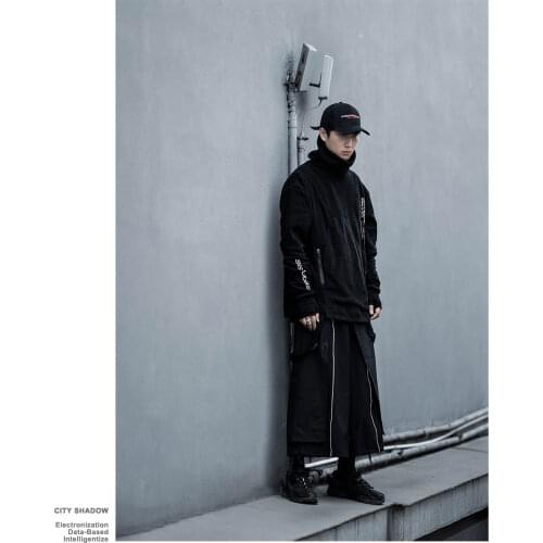 Mens Jacket Polar Fleece Turtleneck High Collar Sweater Front Pocket Techwear Ninjawear Streetwear EDR-0374