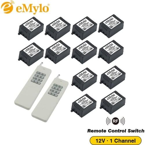 EMylo DC 12V RF 433Mhz Wireless Remote Control Smart Light Lamp Led Switch White Wide Range Transmitter 12X 1-Ch Relays Receiver