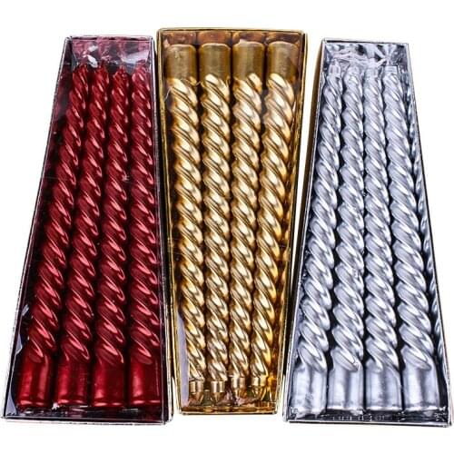 Electroplated Threaded 6/8/10 Inch Golden Silver Red Candlelight Dinner Wax Birthday Art Spiral Candles Paraffin for Home Decor